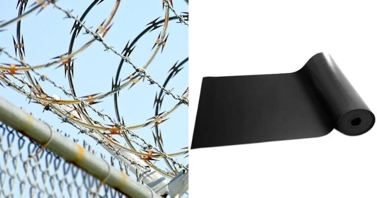 Rubber and barbed wire samples prepared for laboratory testing