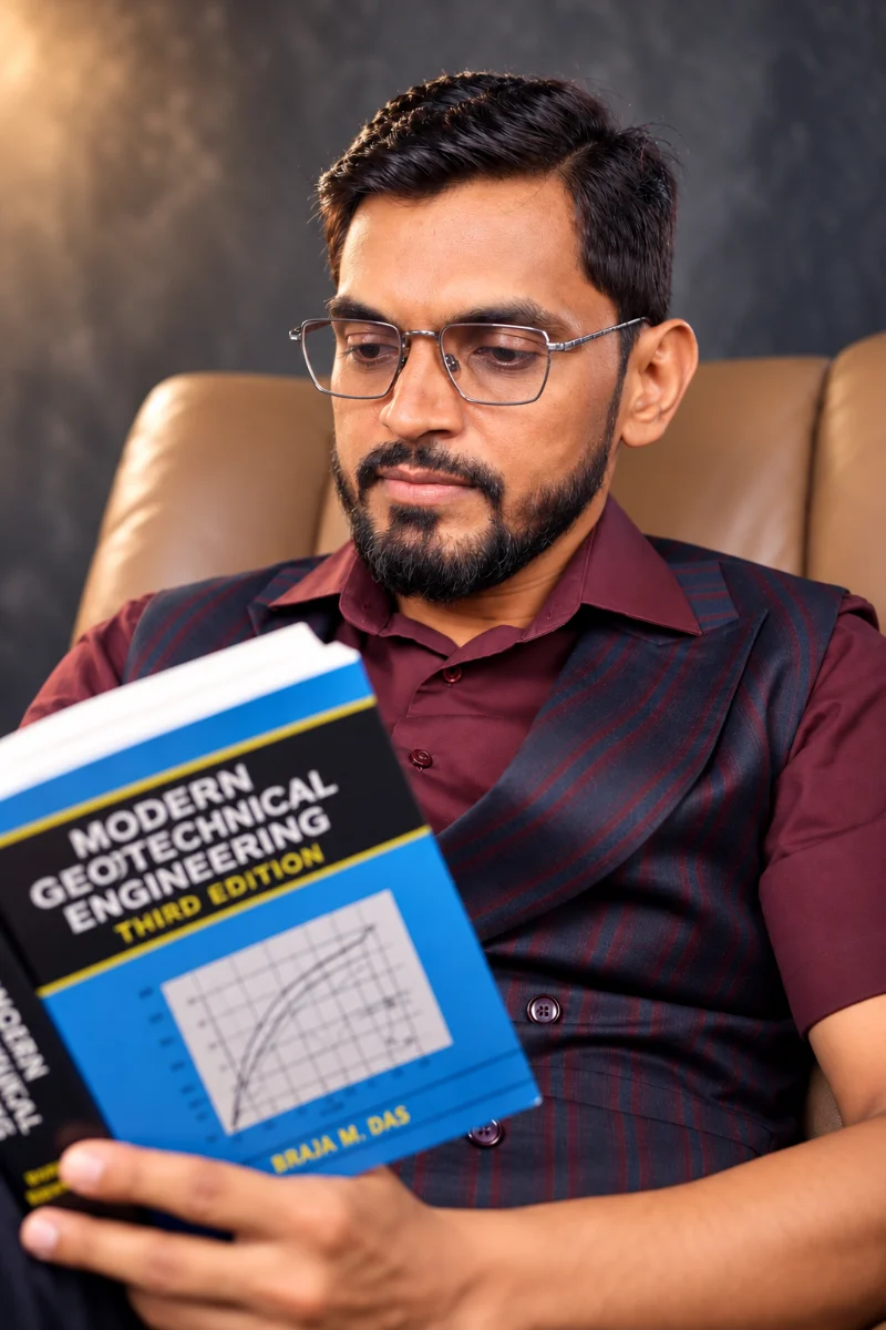 Kumaar Salunkhe, Founder and Managing Director of SRGPL, reading Modern Geotechnical Engineering